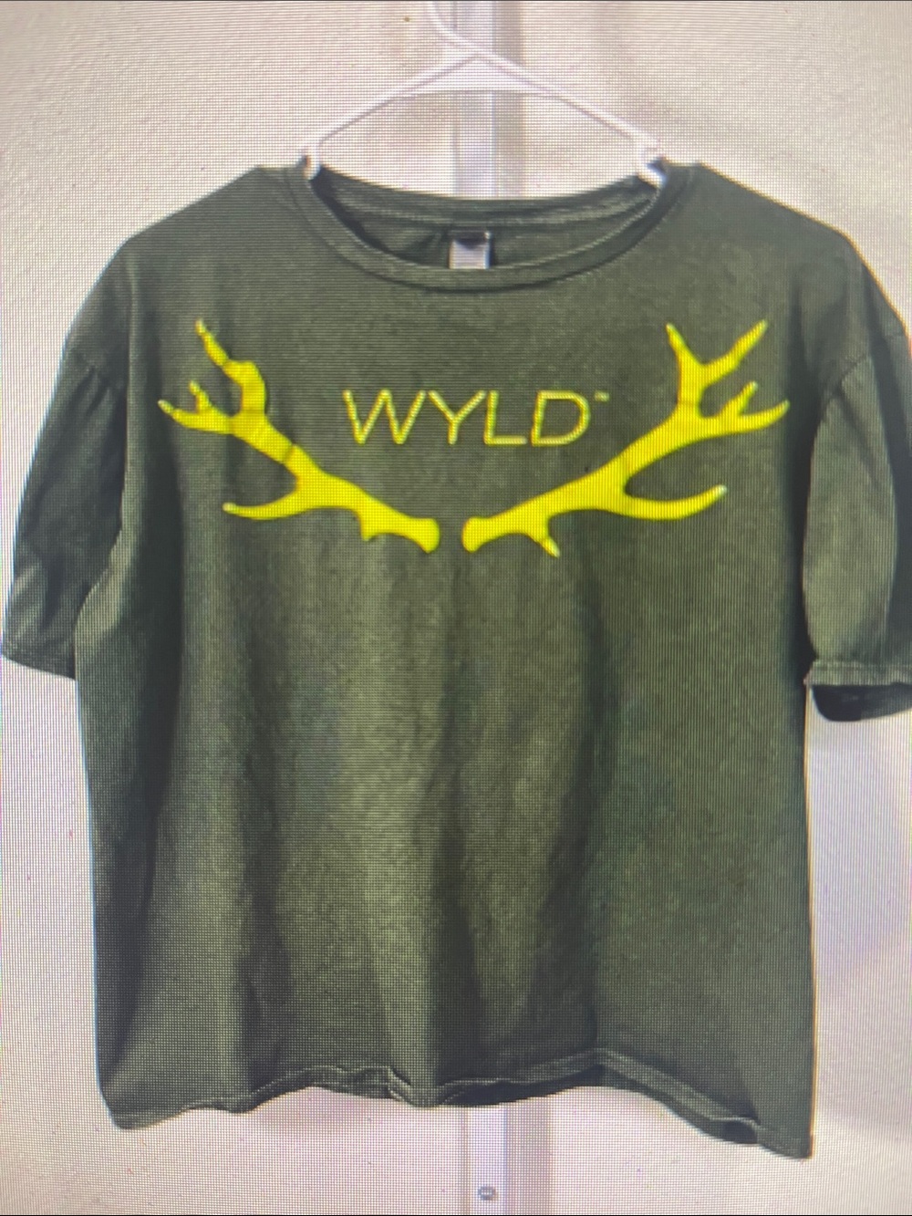 Kids Olive Green Graphic Tee with Yellow Antler Print
